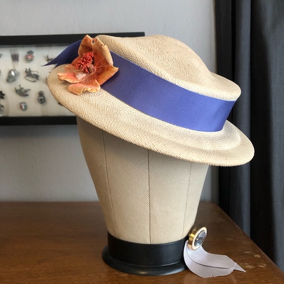 Vintage Accessories Vintage Light Natural Straw 3s Style Tilt Hat